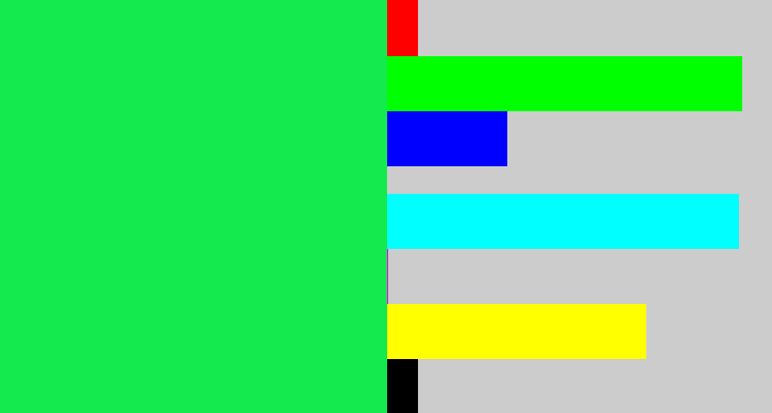 Hex color #14ea4e - bright light green