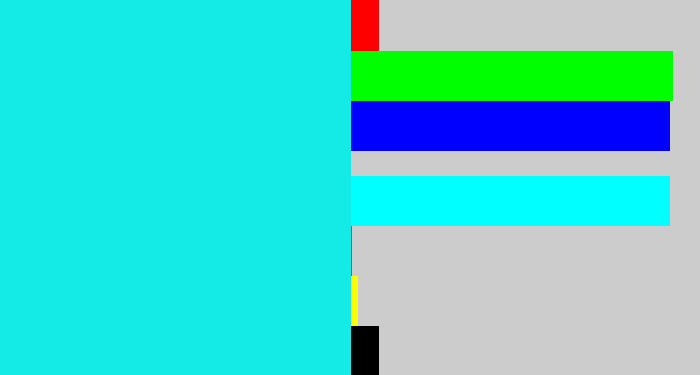 Hex color #14ebe7 - bright aqua