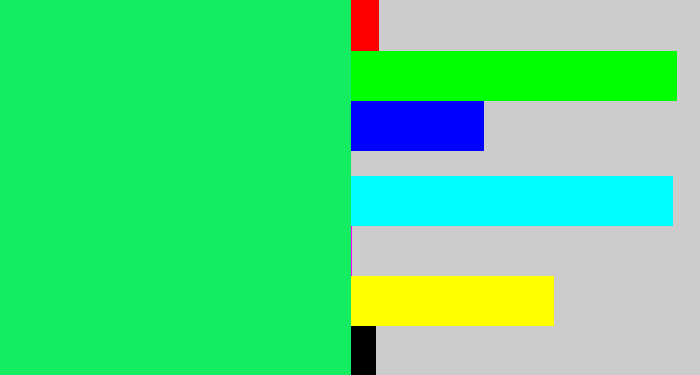 Hex color #14ec62 - tealish green