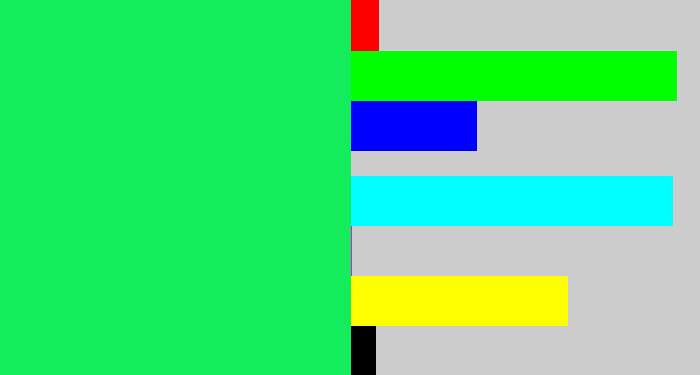 Hex color #14ed5b - tealish green