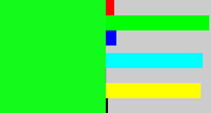 Hex color #14fa1a - neon green