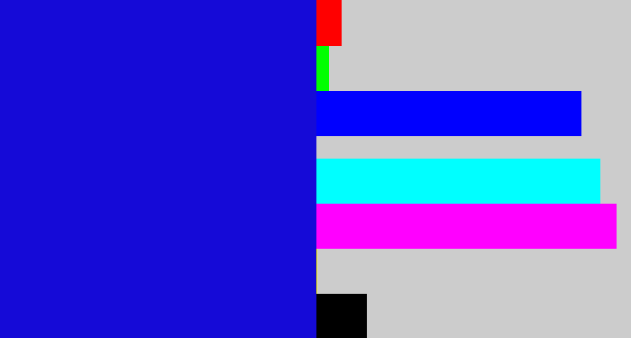 Hex color #150ad7 - ultramarine blue