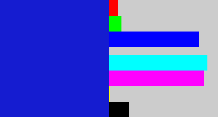 Hex color #151cd0 - true blue