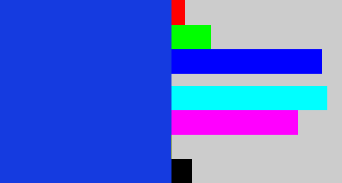 Hex color #153be0 - blue