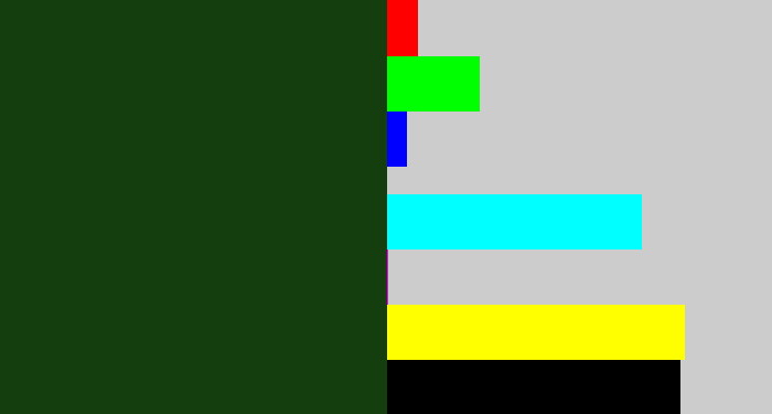 Hex color #153e0e - forrest green