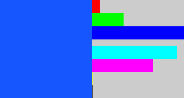 Hex color #1556fe - electric blue