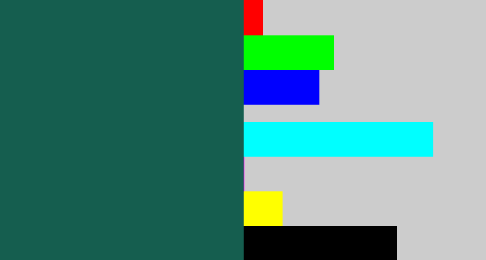 Hex color #155e4f - dark green blue