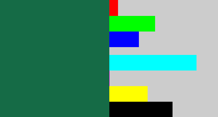 Hex color #156b46 - dark green blue