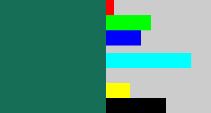 Hex color #156e55 - dark green blue