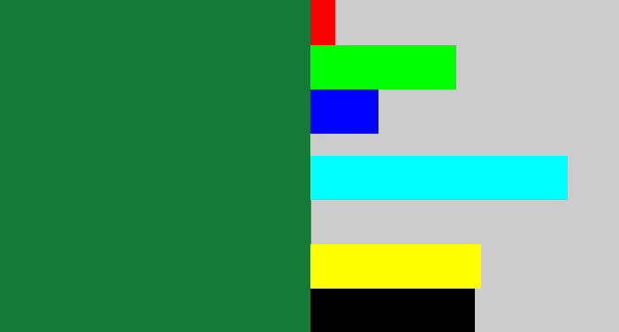 Hex color #157937 - darkish green