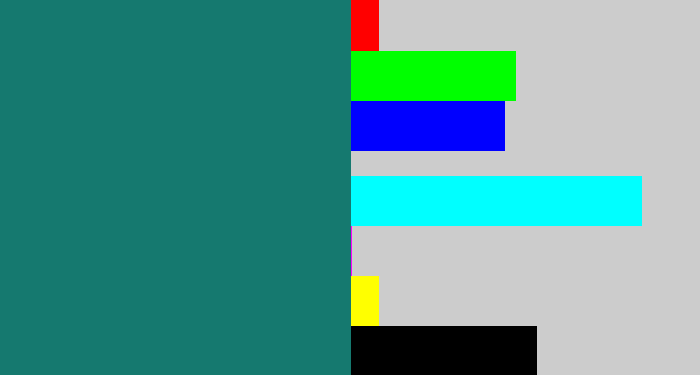 Hex color #15796f - blue green