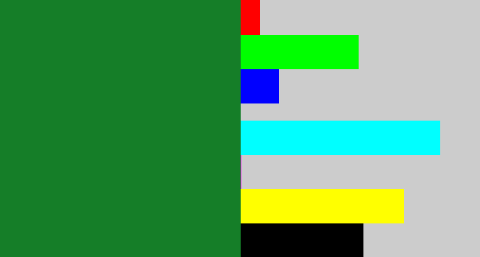 Hex color #157e28 - darkish green