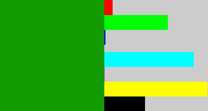 Hex color #159b02 - true green