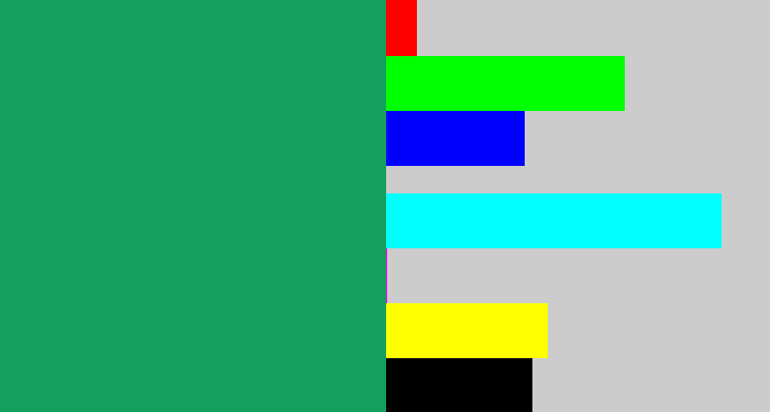 Hex color #159f5c - viridian