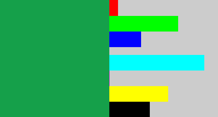 Hex color #15a04a - emerald