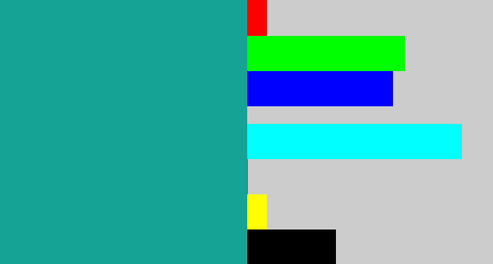 Hex color #15a396 - blue/green