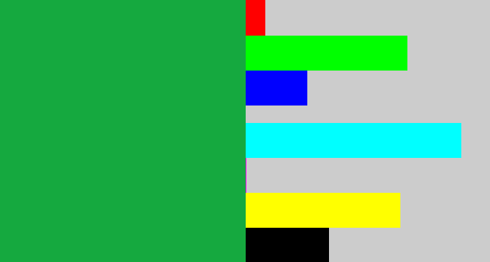 Hex color #15a93f - emerald