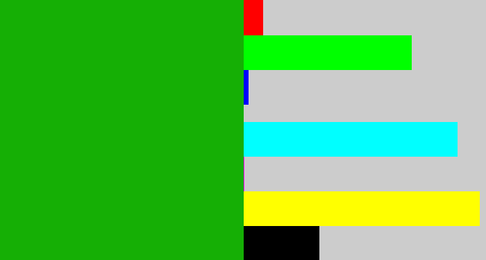 Hex color #15af05 - green