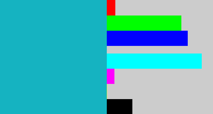 Hex color #15b3c1 - turquoise blue