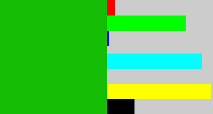 Hex color #15bd04 - green