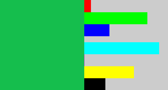 Hex color #15be4d - shamrock green