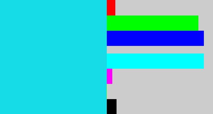Hex color #15dce7 - aqua blue