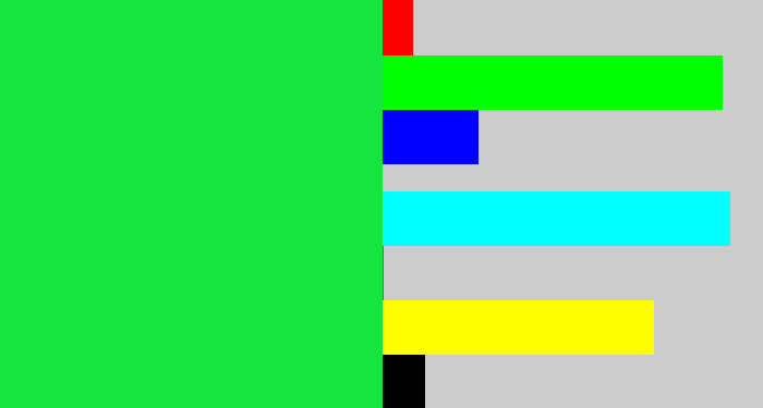 Hex color #15e441 - hot green