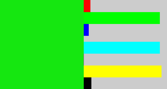 Hex color #15e710 - vibrant green