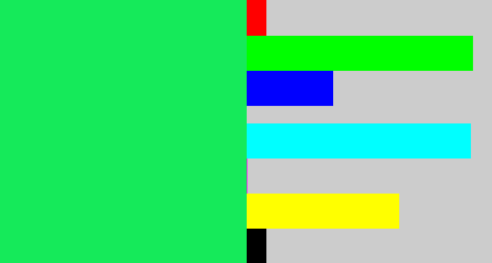 Hex color #15ea5a - tealish green