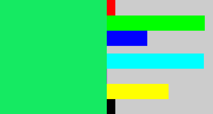 Hex color #15ea62 - tealish green