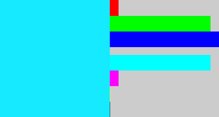 Hex color #15eafe - bright light blue