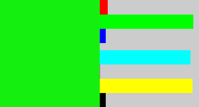 Hex color #15ef10 - highlighter green