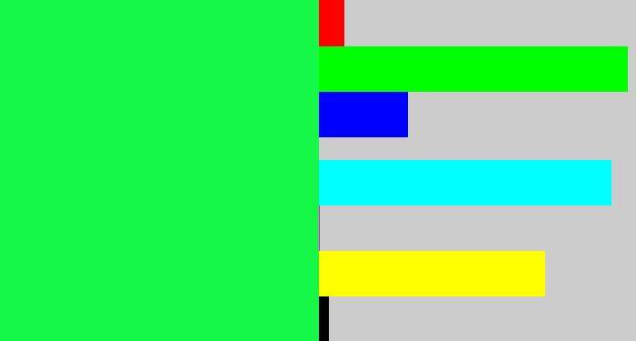 Hex color #15f848 - bright light green