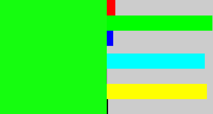 Hex color #15fd0f - neon green