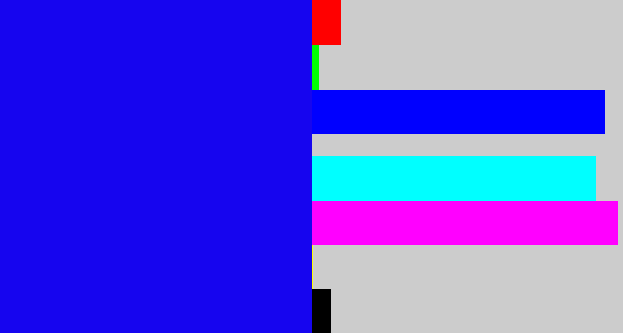 Hex color #1605ef - strong blue