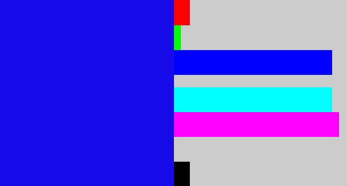 Hex color #160be8 - ultramarine blue