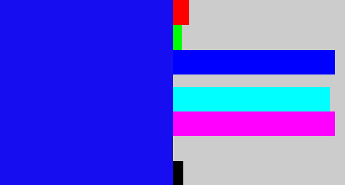 Hex color #160ef0 - strong blue