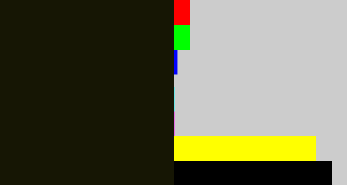 Hex color #161604 - almost black