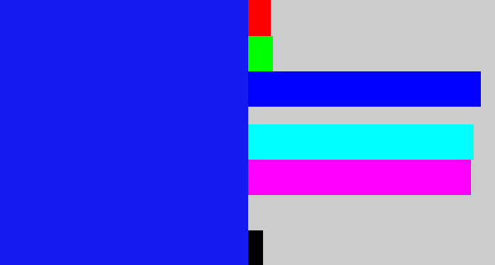 Hex color #1619f0 - rich blue