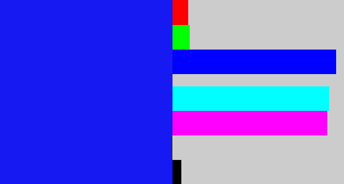 Hex color #1619f2 - rich blue