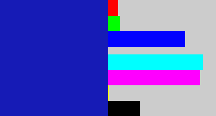 Hex color #161bb6 - ultramarine