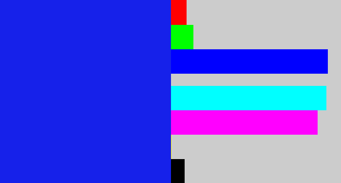 Hex color #1621ea - vivid blue