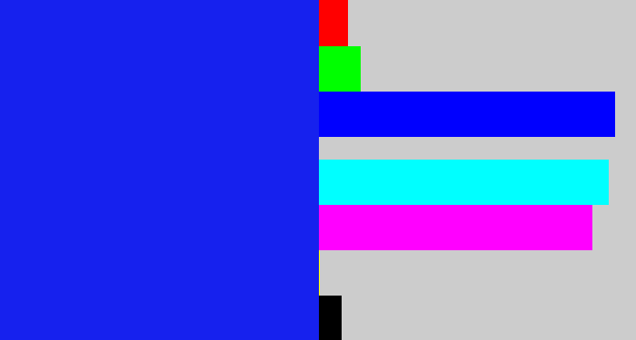 Hex color #1621ee - vivid blue