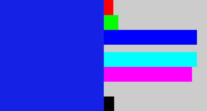 Hex color #1623e6 - vivid blue