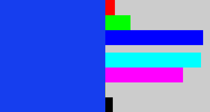 Hex color #163eee - vibrant blue