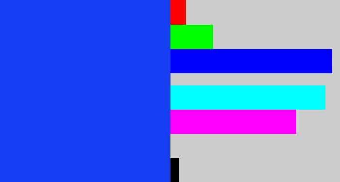 Hex color #163ff3 - vibrant blue