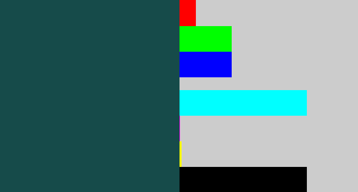 Hex color #164b4a - dark blue grey