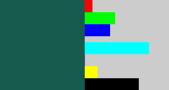 Hex color #165b4d - dark green blue