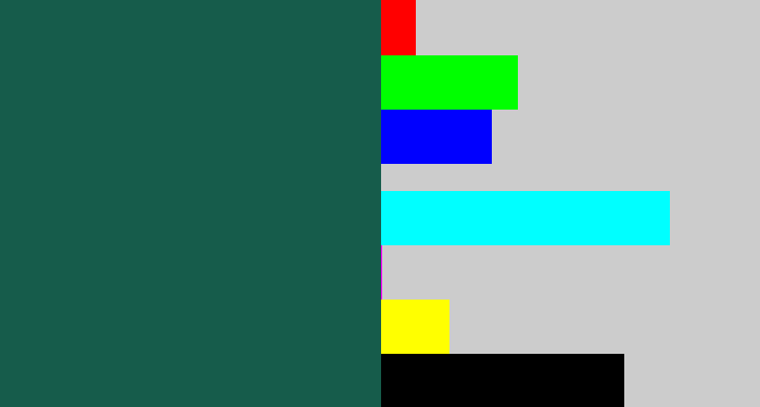 Hex color #165c4b - dark green blue