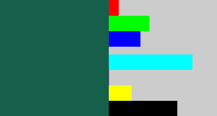 Hex color #165f4b - dark green blue